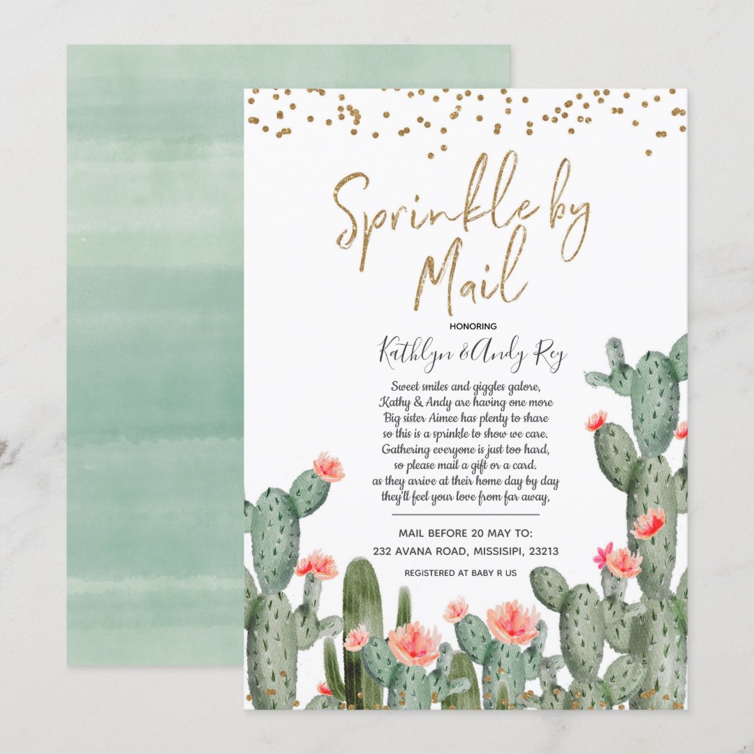 Mexican Cactus Sprinkle by Mail Baby Shower Invitation | Zazzle