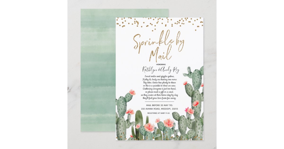 Mexican Cactus Sprinkle by Mail Baby Shower Invitation | Zazzle