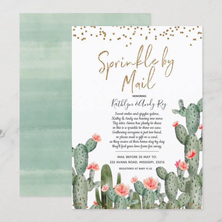 Mexican Cactus Sprinkle by Mail Baby Shower Invitation | Zazzle