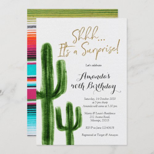 Mexican Cactus Surprise Birthday Party Invitation