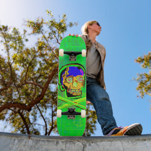 Mexican Calavera Green Cracked Skull Grunge Art  Skateboard