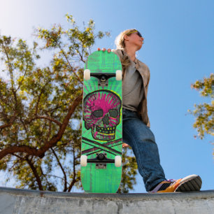 Mexican Calavera Green Ray Skull Grunge Art Skateboard