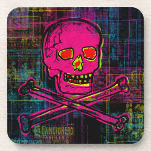Mexican Calavera Red and Black Skull Grunge Art Beverage Coaster