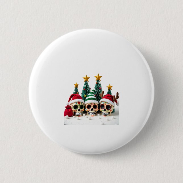 Mexican Calavera Santa Flower Sugar Skull Christma Button (Front)