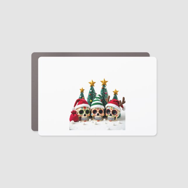 Mexican Calavera Santa Flower Sugar Skull Christma Car Magnet (Front)