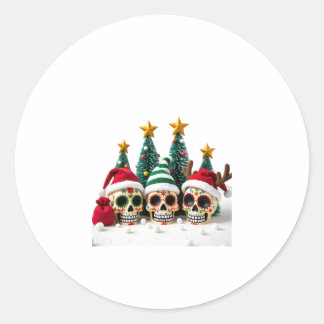 Mexican Calavera Santa Flower Sugar Skull Christma Classic Round Sticker