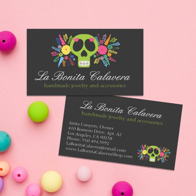 Mexican Calavera Sugar Skull Floral Edgy Boutique Business Card (Creator Uploaded)
