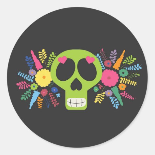 Mexican Calavera Sugar Skull Floral Edgy Boutique Classic Round Sticker
