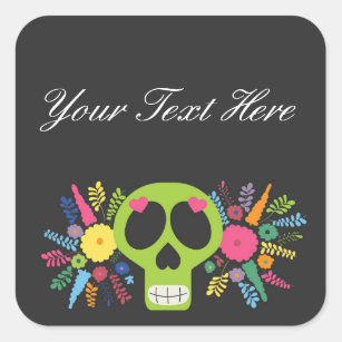 Mexican Calavera Sugar Skull Floral Edgy Boutique Square Sticker