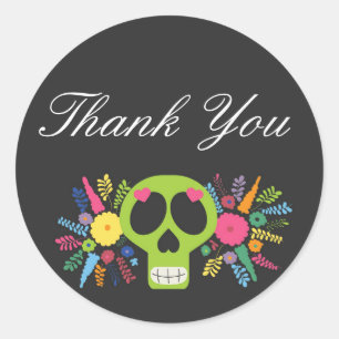 Mexican Calavera Sugar Skull Floral Edgy Thank You Classic Round Sticker