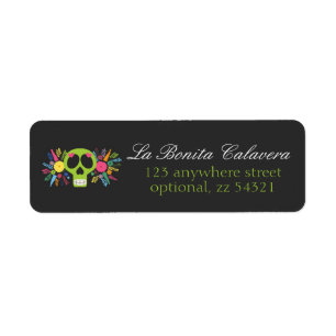 Mexican Calavera Sugar Skull Floral Return Address Label