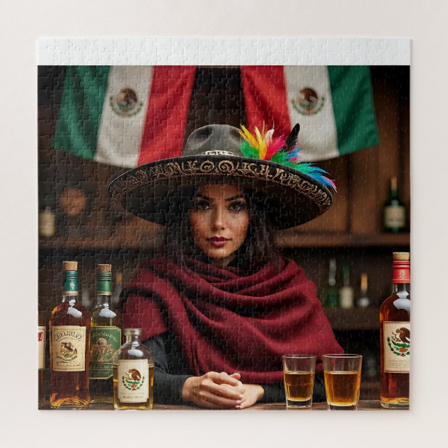 Mexican Cantina Portrait — Woman in Charro Sombrer Jigsaw Puzzle (Vertical)