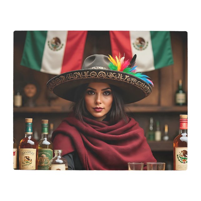 Mexican Cantina Portrait — Woman in Charro Sombrer Metal Print (Front)