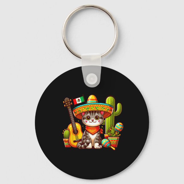 Mexican Cat Cinco De Mayo Kitten Let's Fiesta Viva Keychain (Front)
