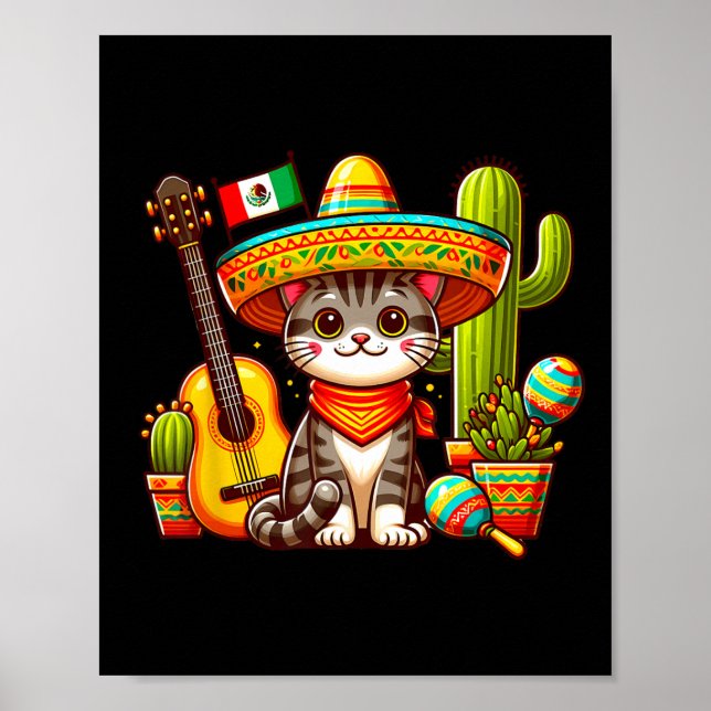 Mexican Cat Cinco De Mayo Kitten Let's Fiesta Viva Poster (Front)