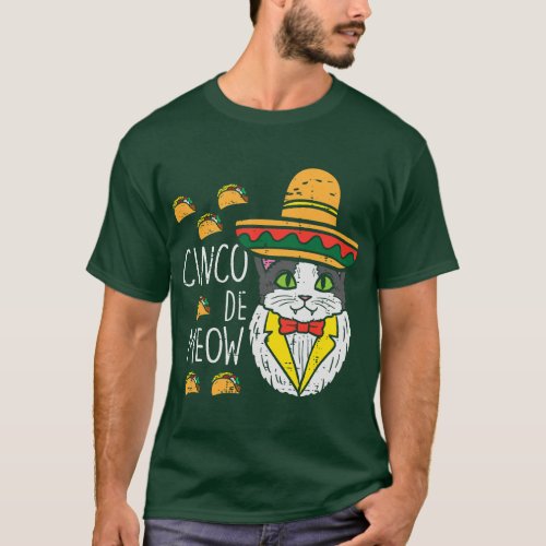 Mexican Cat Cinco De Meow Funny Fiesta Cinco De Ma T_Shirt
