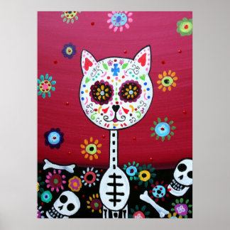 MEXICAN CAT DIA DE LOS MUERTOS PAINTING POSTER
