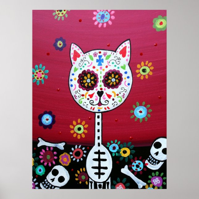 MEXICAN CAT DIA DE LOS MUERTOS PAINTING POSTER (Front)