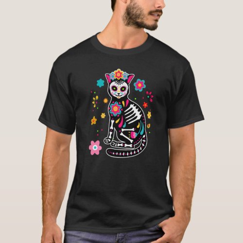 Mexican Cat Dia De Los Muertos Sugar Skull Day of  T_Shirt