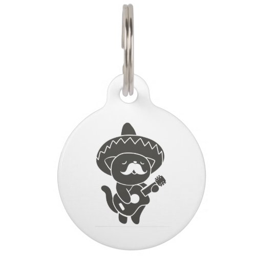 Mexican cat with guitar _ Choose background color Pet ID Tag