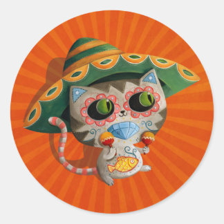 Mexican Cat with Sombrero Classic Round Sticker