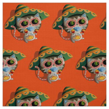 Mexican Cat With Sombrero Fabric by partymonster at Zazzle