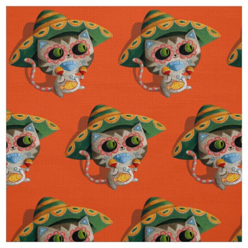 Mexican Cat with Sombrero Fabric