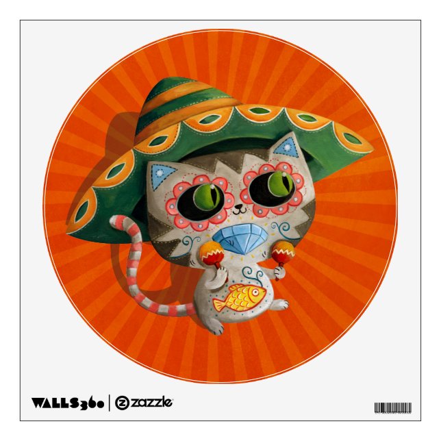 Mexican Cat with Sombrero Wall Decal (Front)