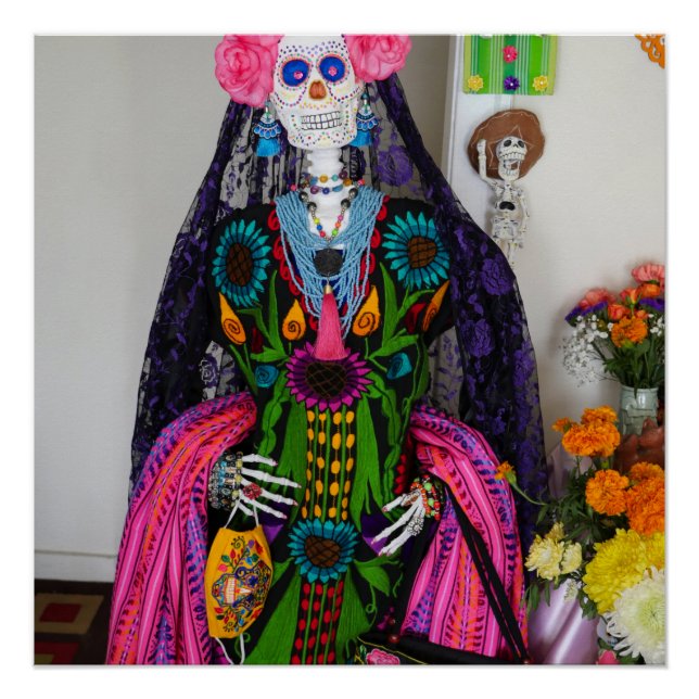 Mexican Catrina Sugar Skull for Day of the Dead Poster (Front)