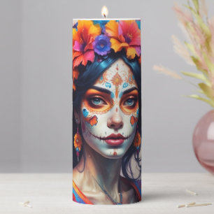Mexican Catrina watercolor Pillar Candle