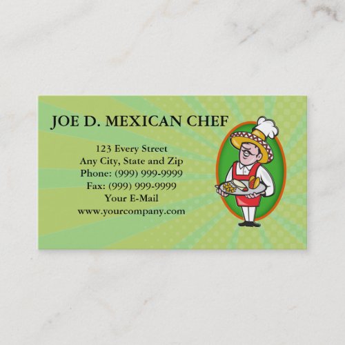 Mexican Chef Cook Plate Tacos Burrito Corn Chips Business Card