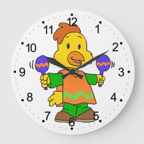 Mexican Chick cartoon  Choose background color Large Clock