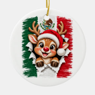 Mexican Christmas Reindeer Ceramic Ornament