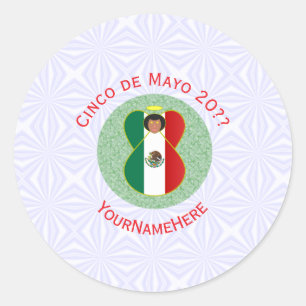 Mexican Cinco de Mayo Angel Personalized  Classic Round Sticker