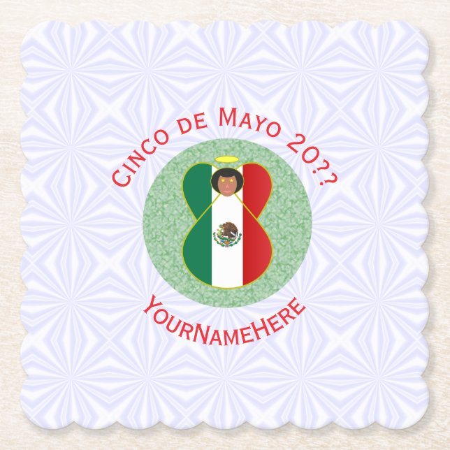 Mexican Cinco de Mayo Angel Personalized  Paper Coaster (Front)