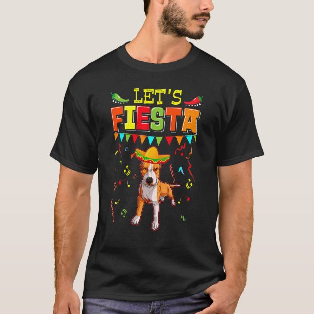Mexican Cinco De Mayo Fiesta  Let's Fiesta Pitbull T-Shirt (Front)