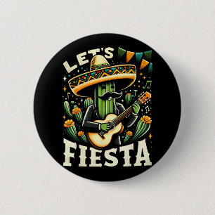 Mexican Cinco De Mayo Guitar Cactus For Boys Girls Button