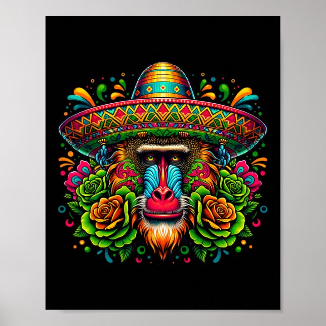 Mexican Cinco De Mayo Let's Fiesta Party Baboon Mo Poster (Front)