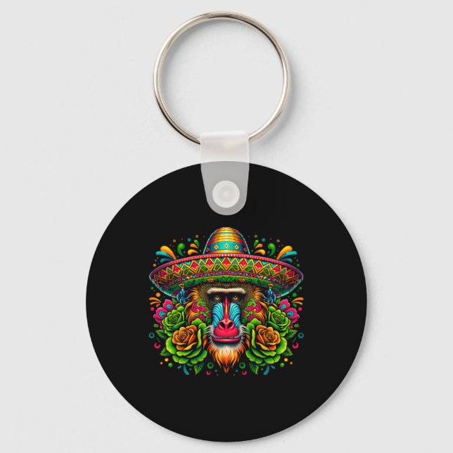 Mexican Cinco De Mayo Let's Fiesta Party Boon Monk Keychain (Front)
