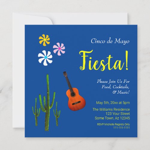 Mexican Cinco De Mayo Party Fiesta Cactus Blue Inv Invitation