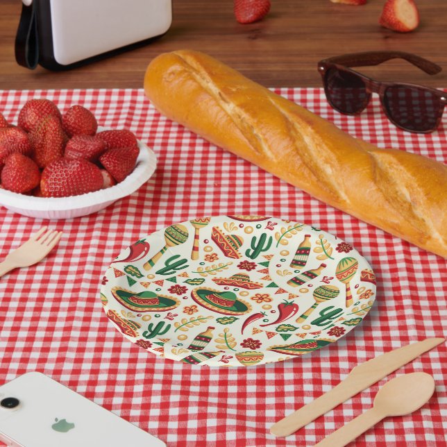 Mexican Cinco De Mayo Pattern  Paper Plates (Picnic)