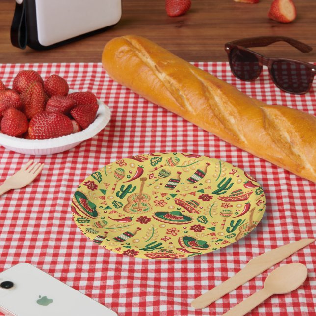 Mexican Cinco De Mayo Pattern  Paper Plates (Picnic)