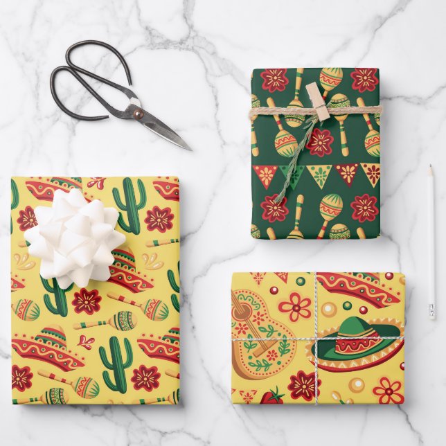 Mexican Cinco De Mayo Pattern  Wrapping Paper Sheets (Front)