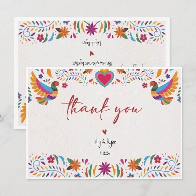 Mexican Colorful Bird Bridal Thank You Note Card (Front/Back)