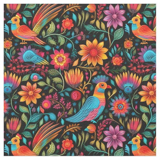Mexican colorful botanical pattern fabric
