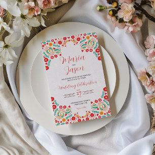 Mexican Colorful Botanical Romantic Floral Wedding Invitation