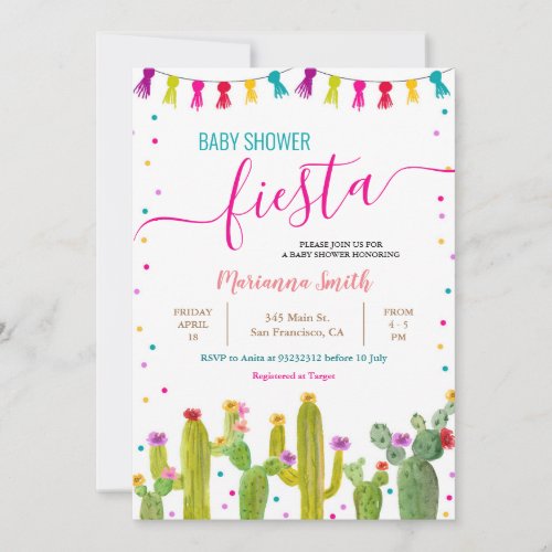  Mexican Colorful Cactus Fiesta Baby shower Party  Invitation