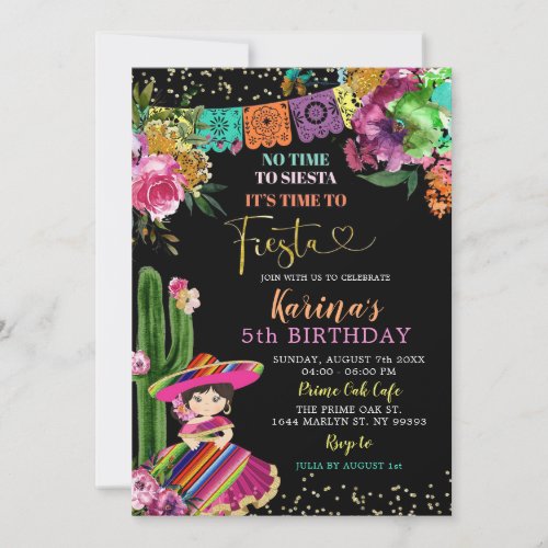 Mexican Colorful Fiesta Floral 5th Birthday Party Invitation