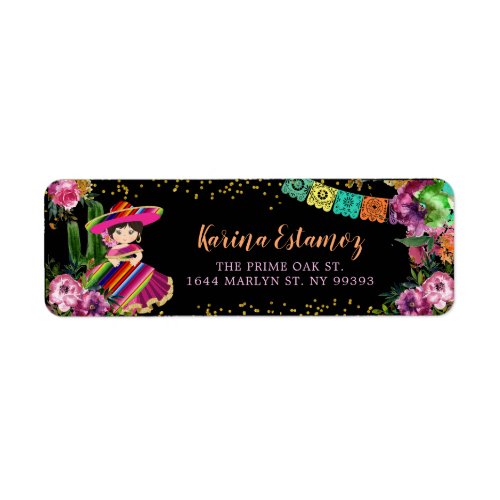 Mexican Colorful Fiesta Floral Birthday Address Label
