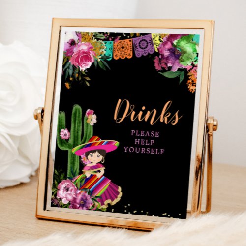 Mexican Colorful Fiesta Floral Birthday Drinks Poster